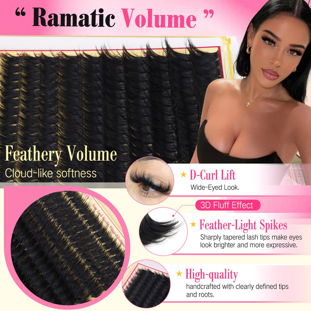 FANXITON lash clusters applied on model showcasing fluffy volume
