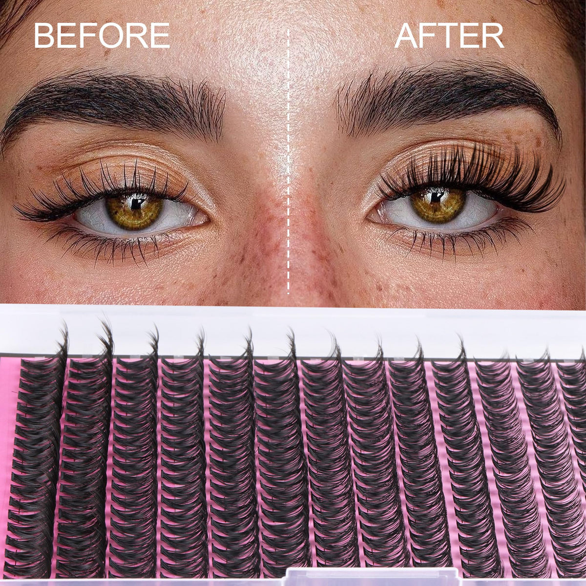 FANXITON Lash Clusters displayed in a beauty setup