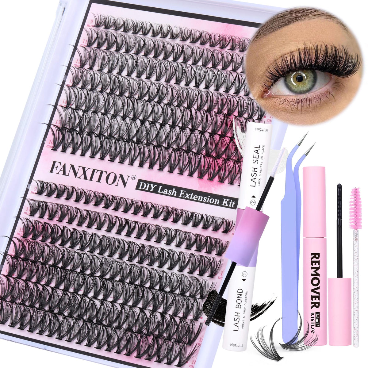 FANXITON lash clusters displayed in packaging