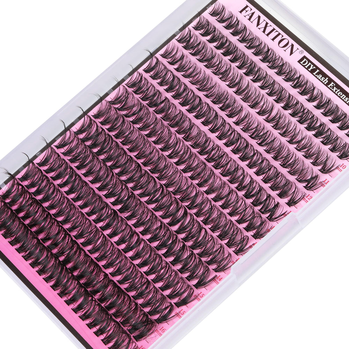 FANXITON Lash Clusters in a tray with tweezers