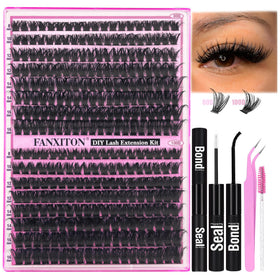 FANXITON Lash Clusters Kit 80D/100D front view with cluster lashes