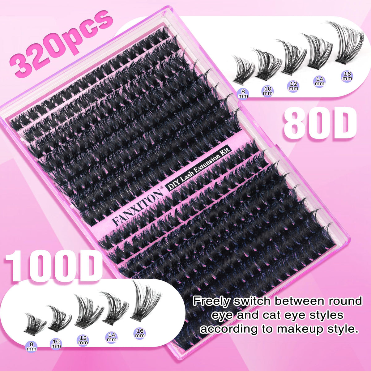 FANXITON Lash Clusters Kit 80D/100D side view displaying packaging