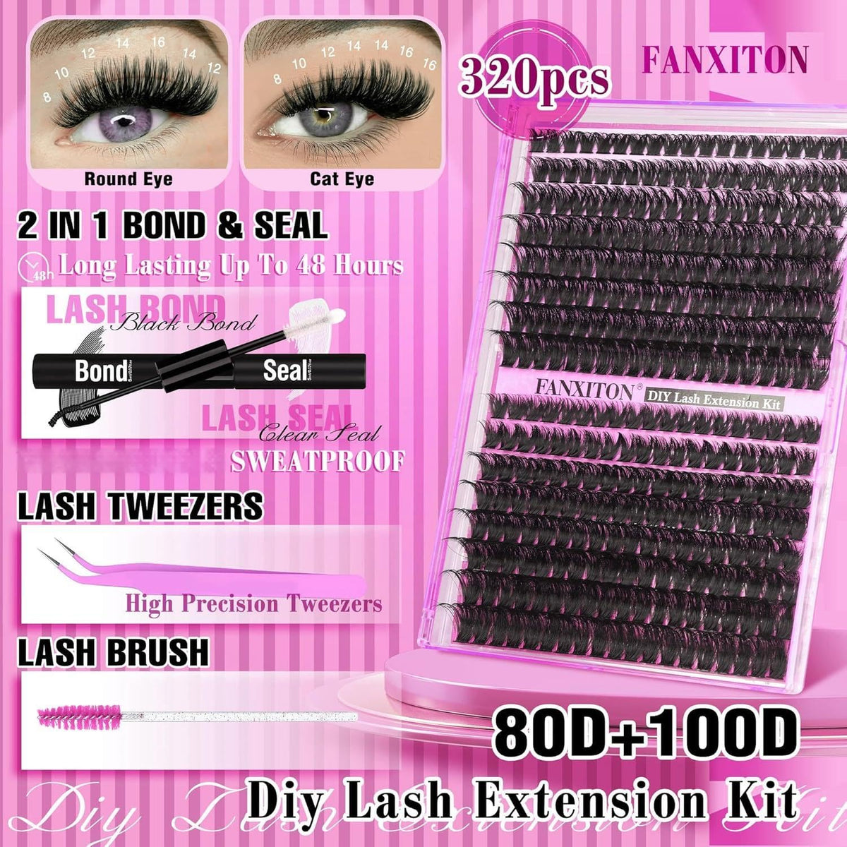 FANXITON Lash Clusters Kit showing included lash bond and seal
