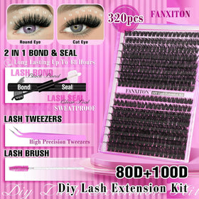 FANXITON Lash Clusters Kit showing included lash bond and seal