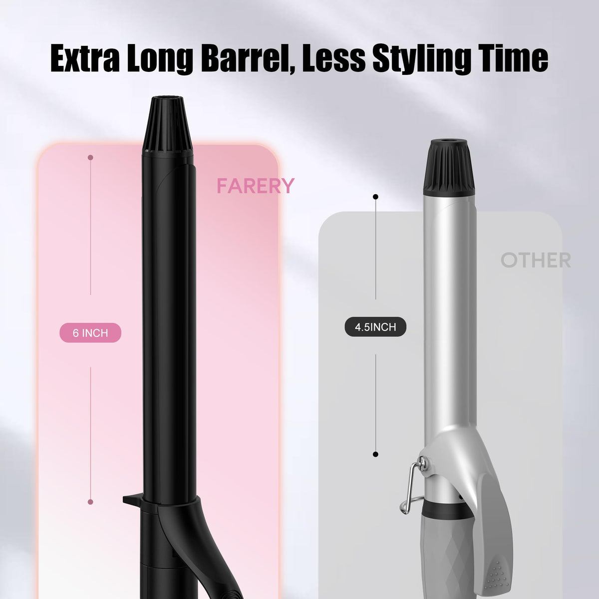 FARERY curling iron showing long barrel design