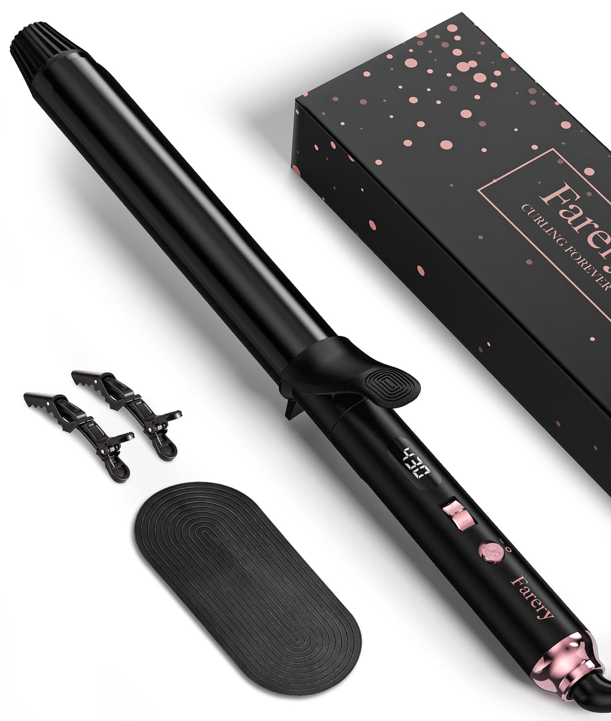 FARERY curling iron side view highlighting smooth barrel