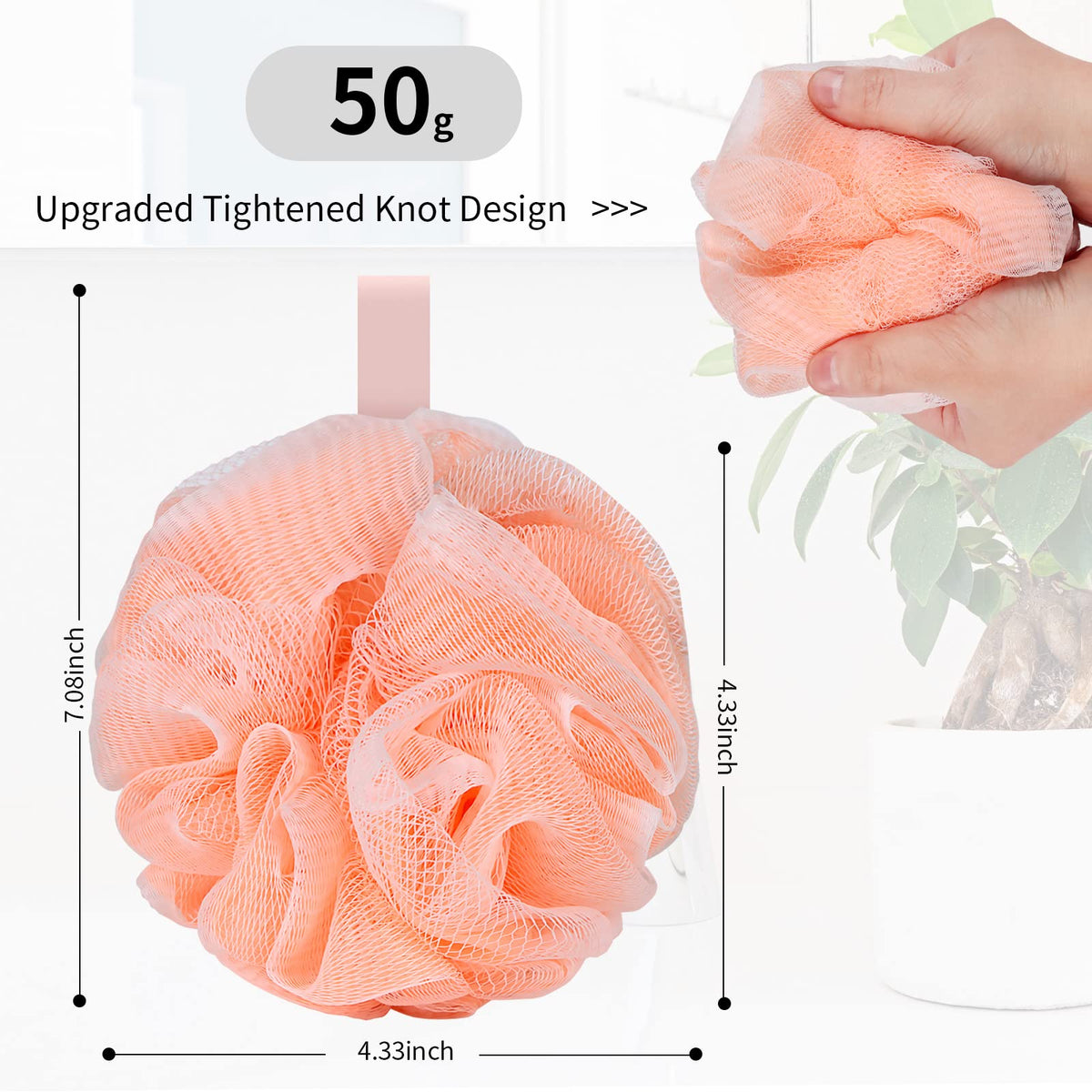 Farmoga Bath Loofah Sponge back view with hanging ribbon