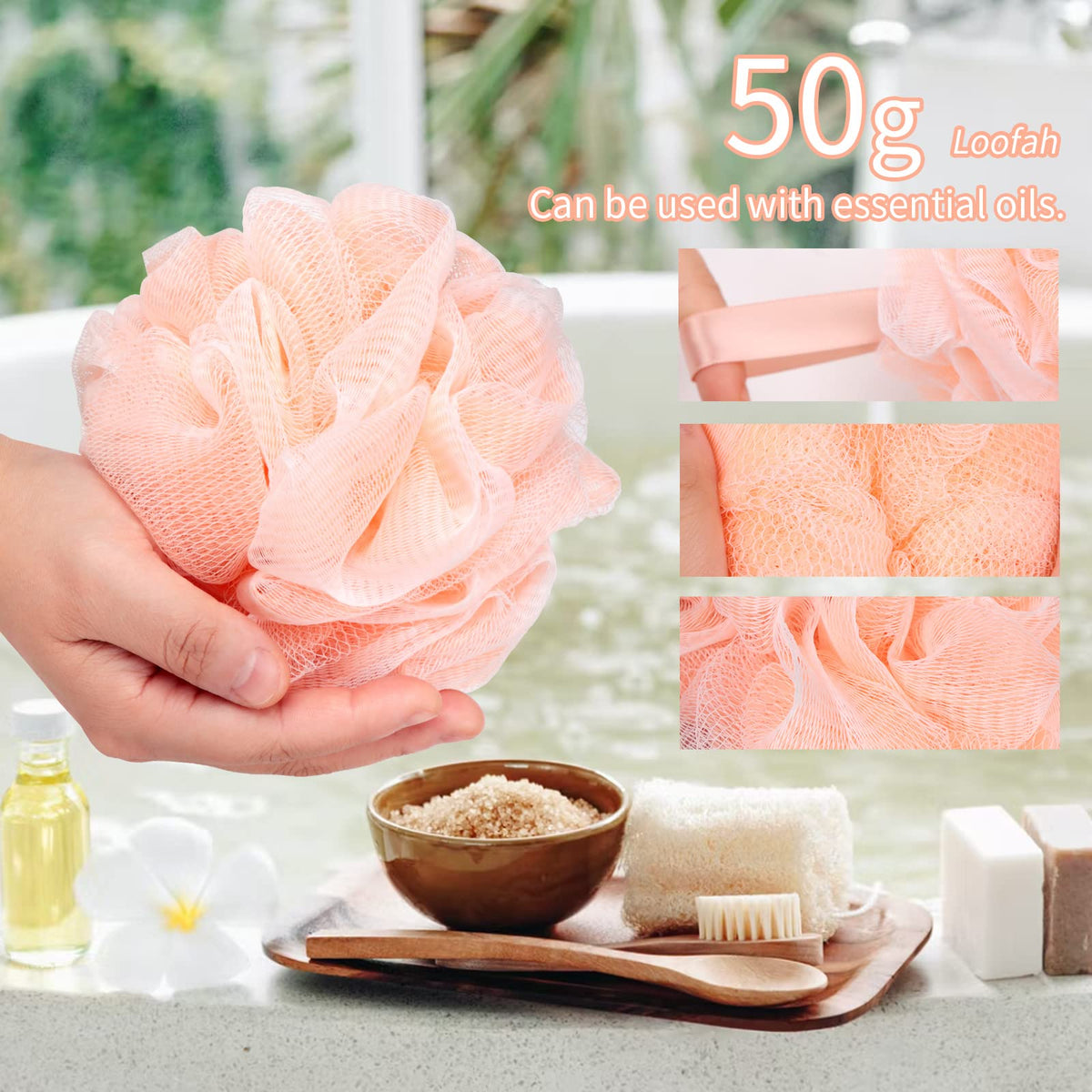 Farmoga Bath Loofah Sponge in bright colors arranged