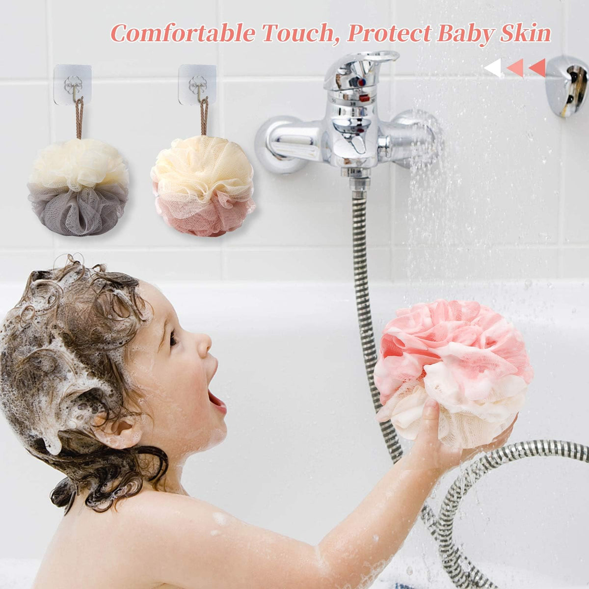 Farmoga Bath Loofah Sponge in use during a shower