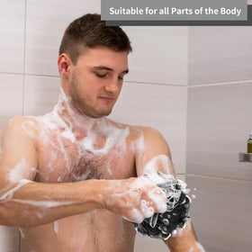 Farmoga Bath Loofah Sponge showing rich lather with body wash