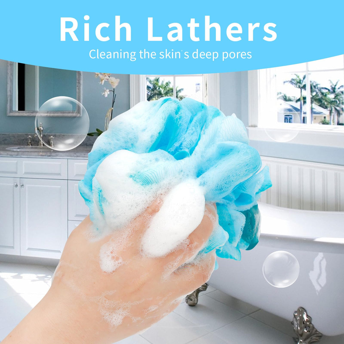 Farmoga Bath Loofah Sponge side view with dimensions