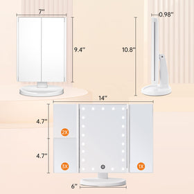 FASCINATE Trifold Vanity Mirror displayed on a vanity table