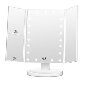 FASCINATE Trifold Vanity Mirror front view with LED lights