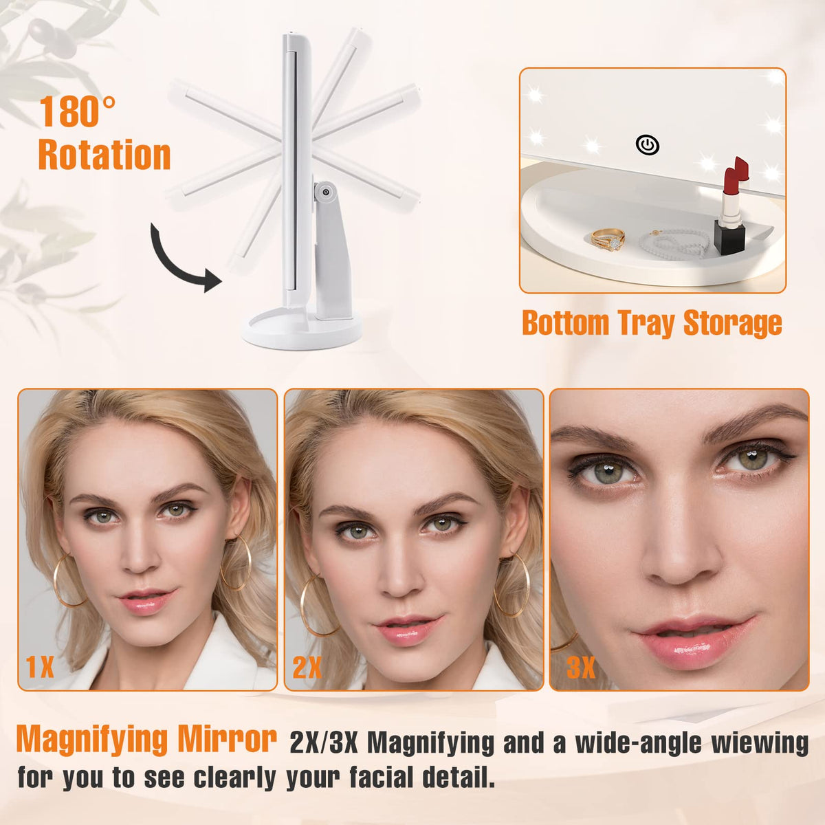 FASCINATE Trifold Vanity Mirror in a well-lit room during makeup application