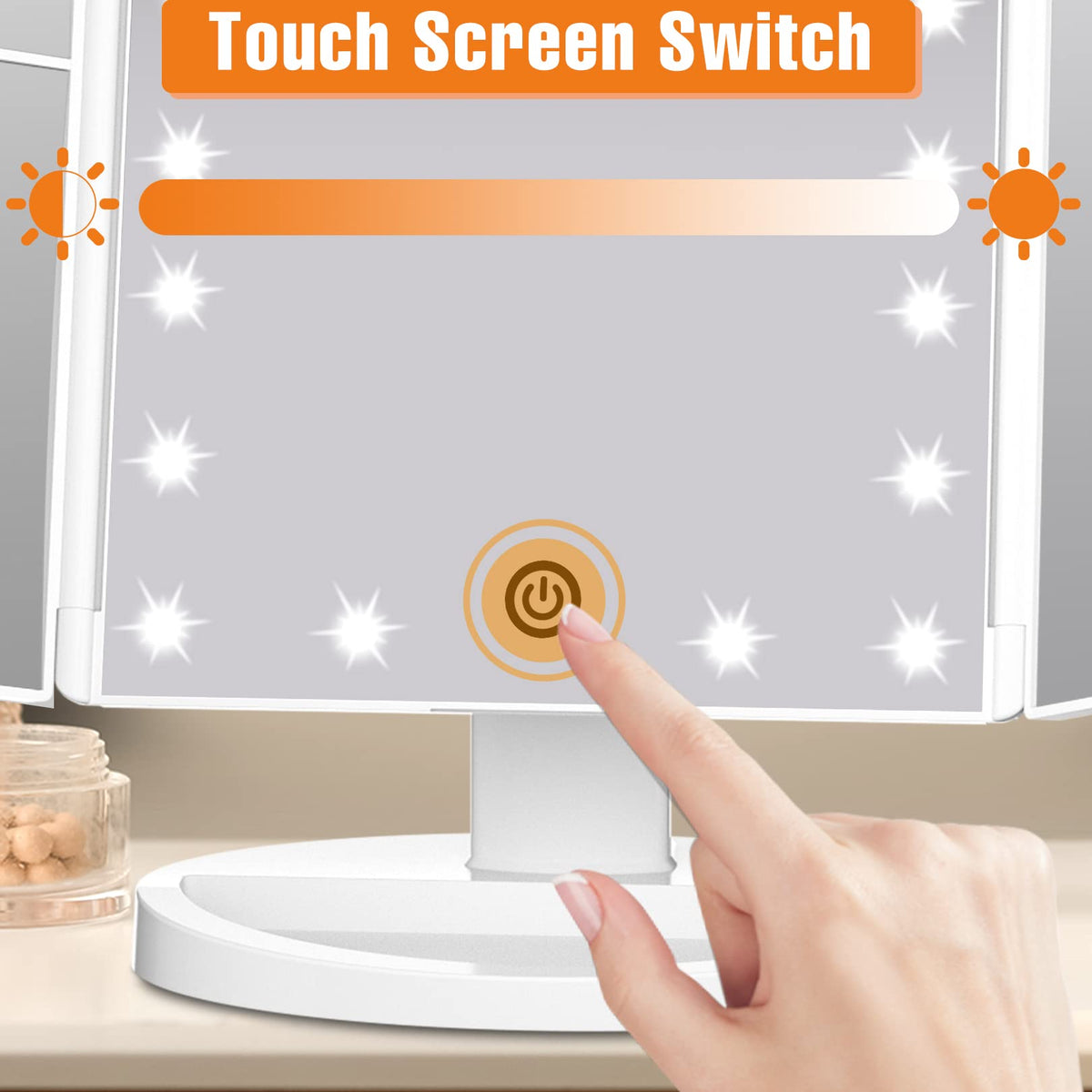 FASCINATE Trifold Vanity Mirror with USB cable and detachable base
