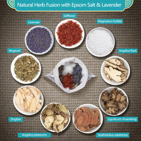 Fasplendor Herbal Mugwort Foot Soak Salts sachets displayed on a bathroom counter