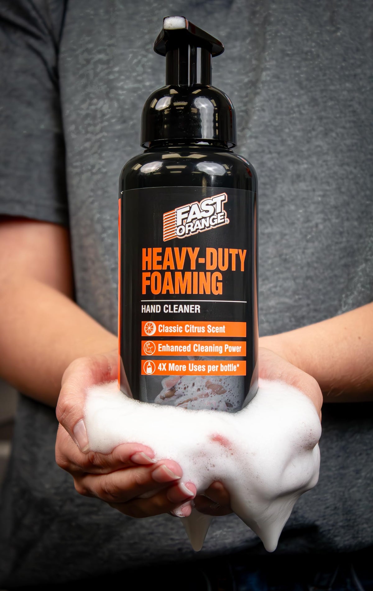 Fast Orange Heavy-Duty Foaming Hand Cleaner with greasy hands