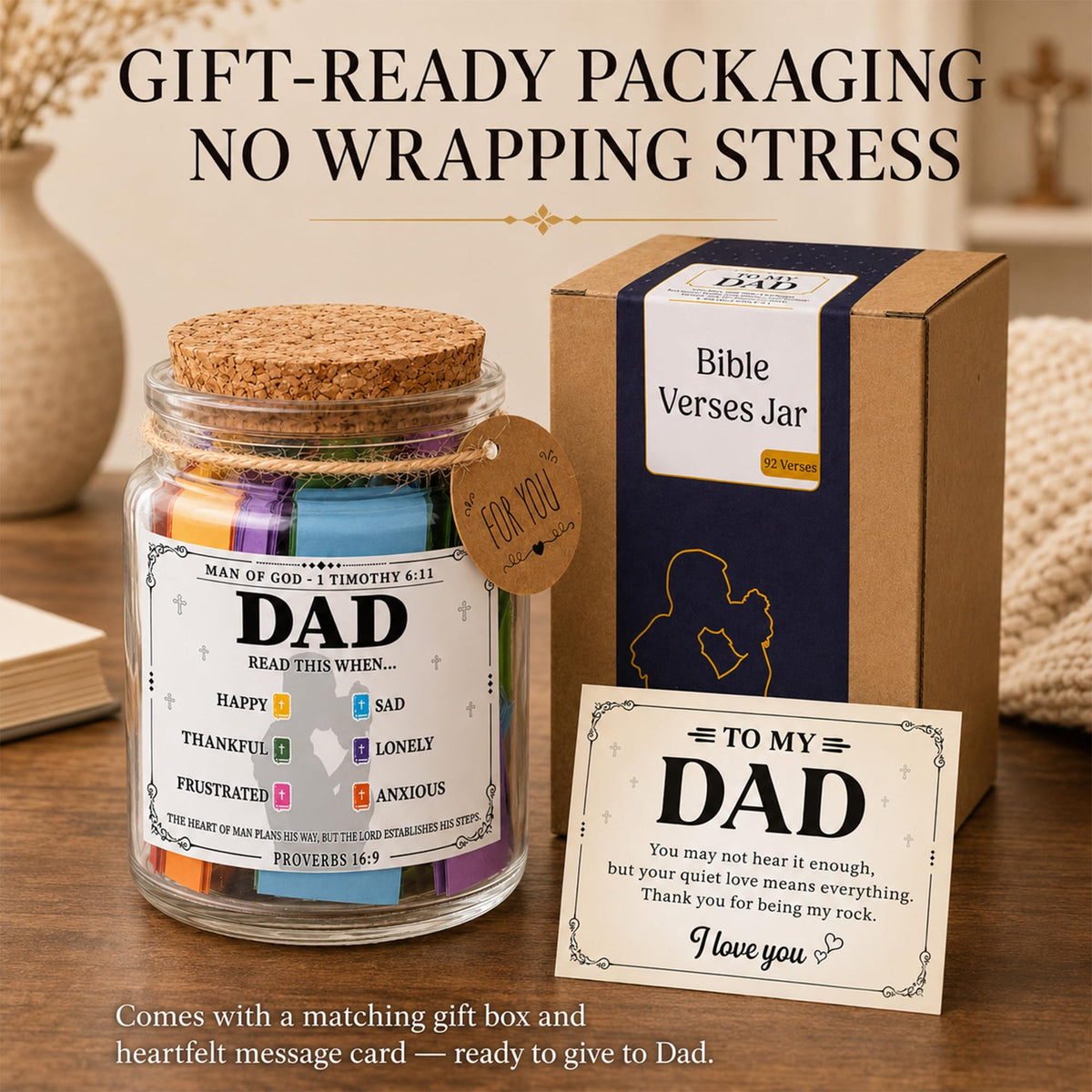Father reading a scripture note from SOUTHLISA Bible verse jar