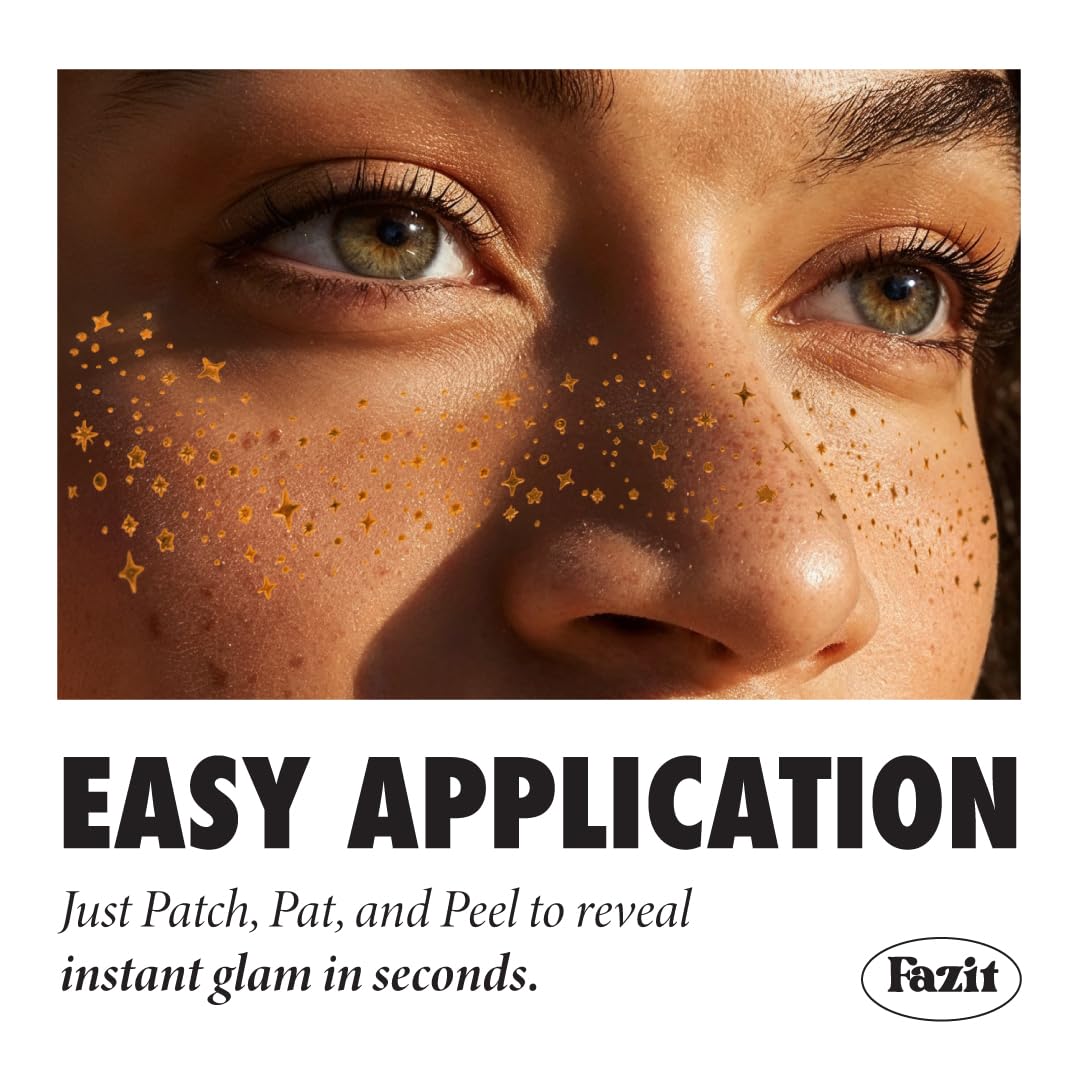 Fazit Glitter Freckle Makeup Patches displayed on a vibrant background