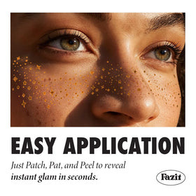Fazit Glitter Freckle Makeup Patches displayed on a vibrant background