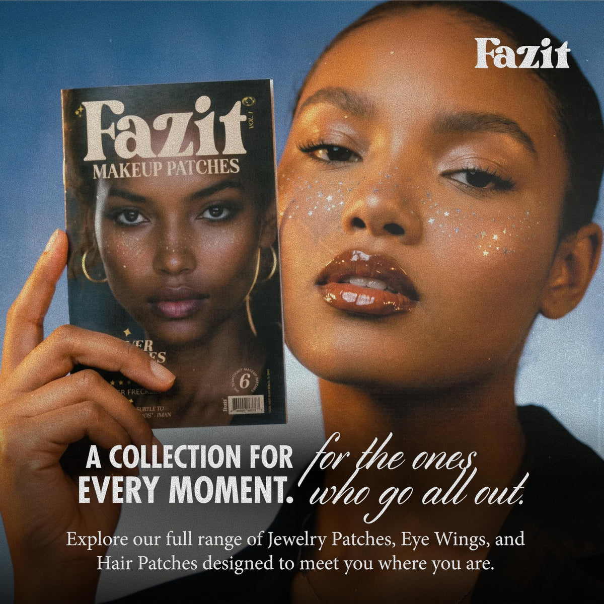 Fazit Glitter Freckle Makeup Patches laid out on a table