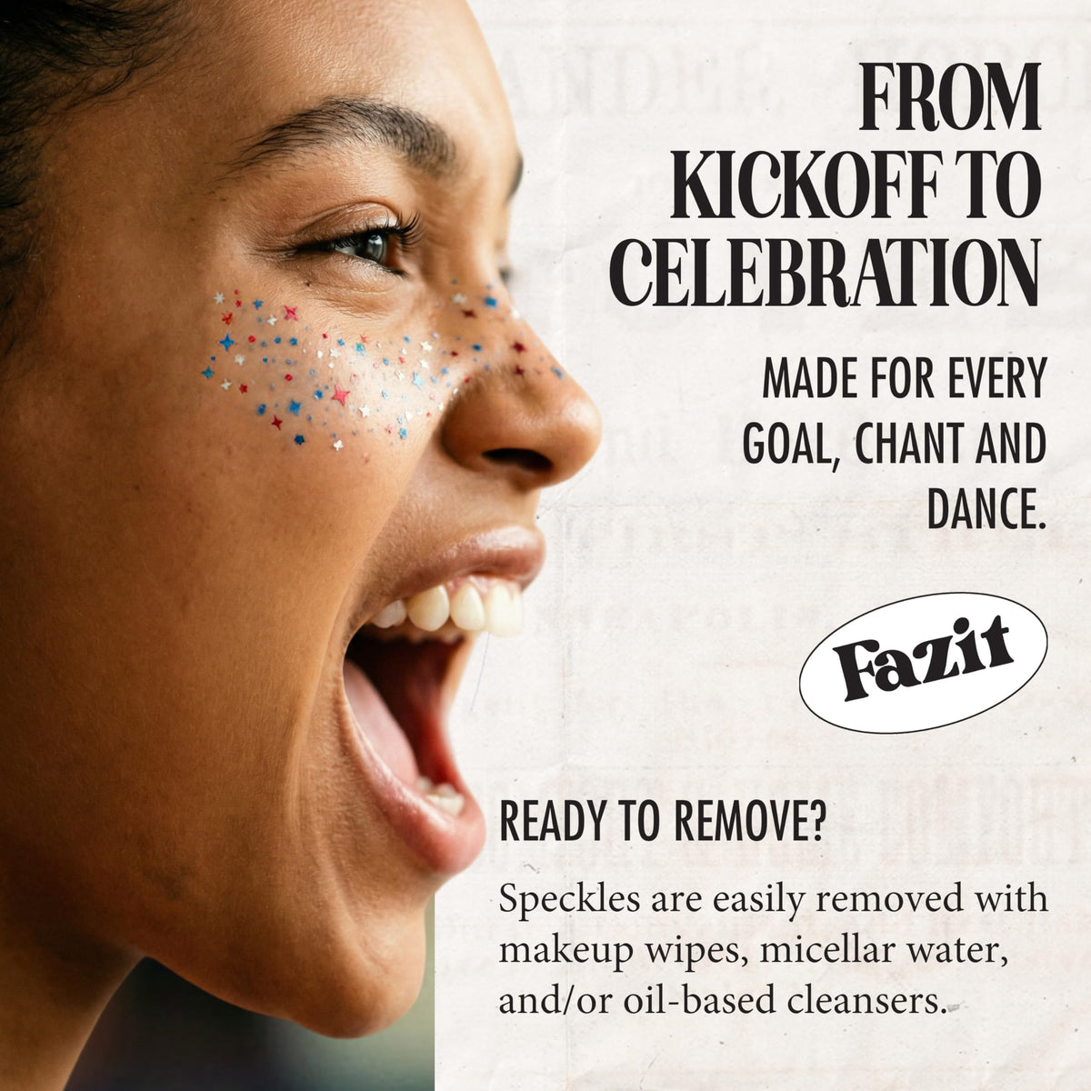 Fazit Soccer Glitter Makeup Patches on a fan at a soccer game