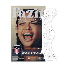 Fazit Soccer Glitter Makeup Patches red, blue, and silver front view