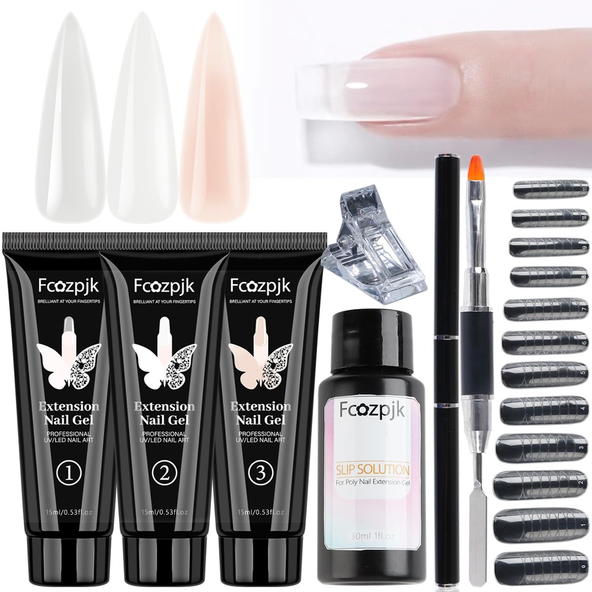 Fcozpjk Poly Extension Gel Nail Kit with three gel colours
