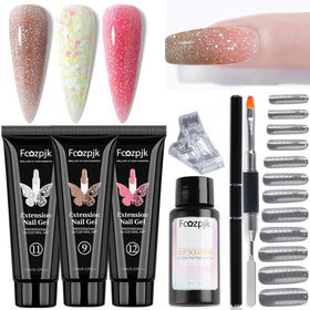 Fcozpjk Poly Gel Nail Kit with glittery brown, red, and yellow gels