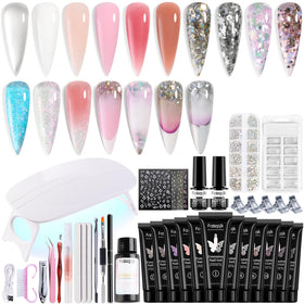Fcozpjk Poly Nail Gel Kit with 12 colours and UV light