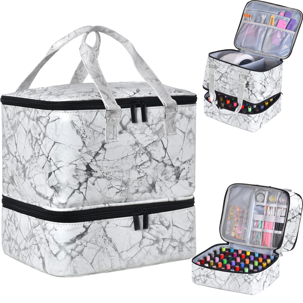 FCQQYWZ Nail Polish Organizer Case front view with bottles