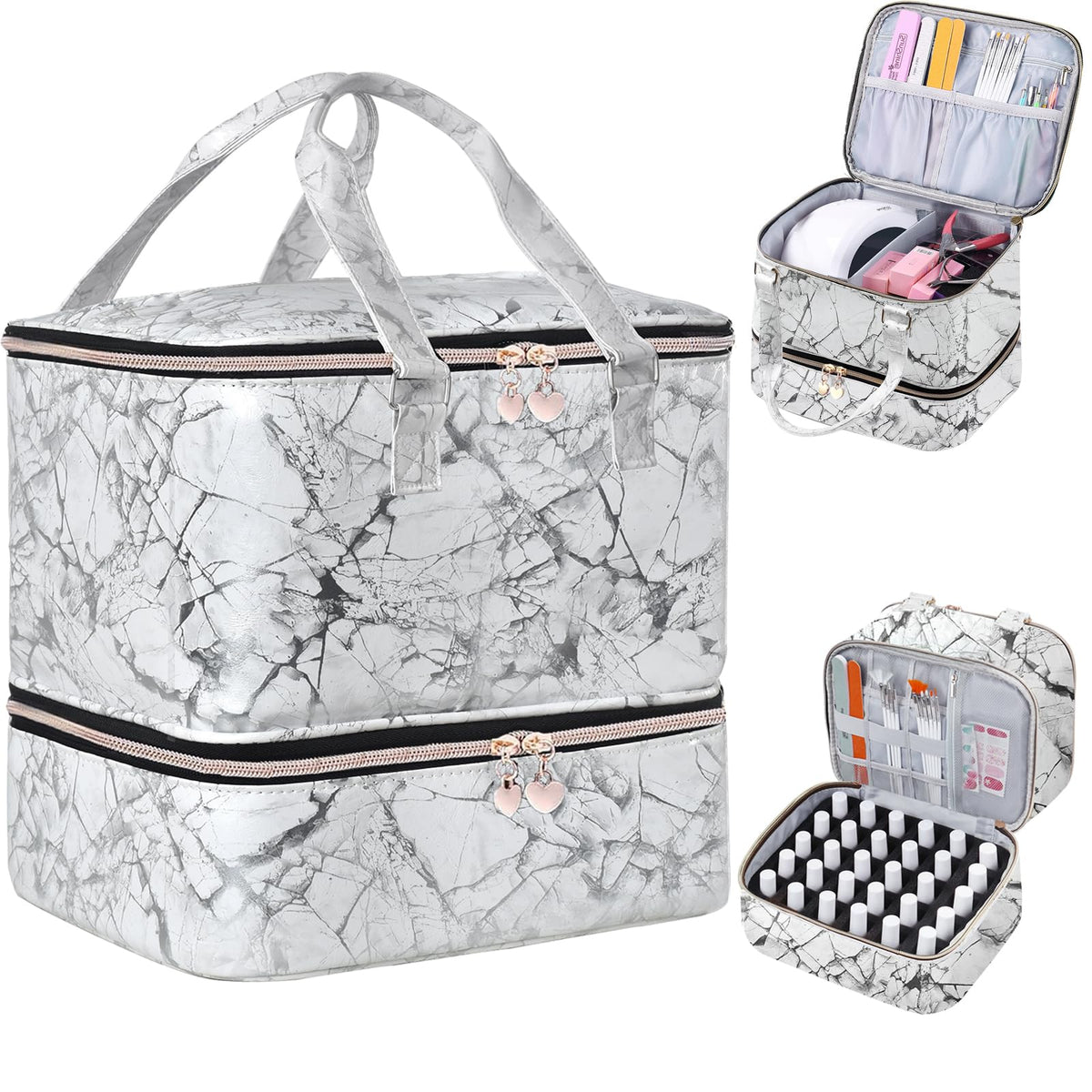 FCQQYWZ Nail Polish Organizer Case front view with white finish