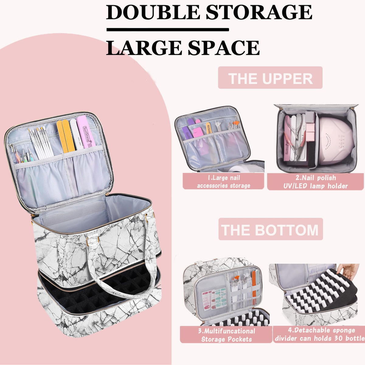 FCQQYWZ Nail Polish Organizer Case side view with handles