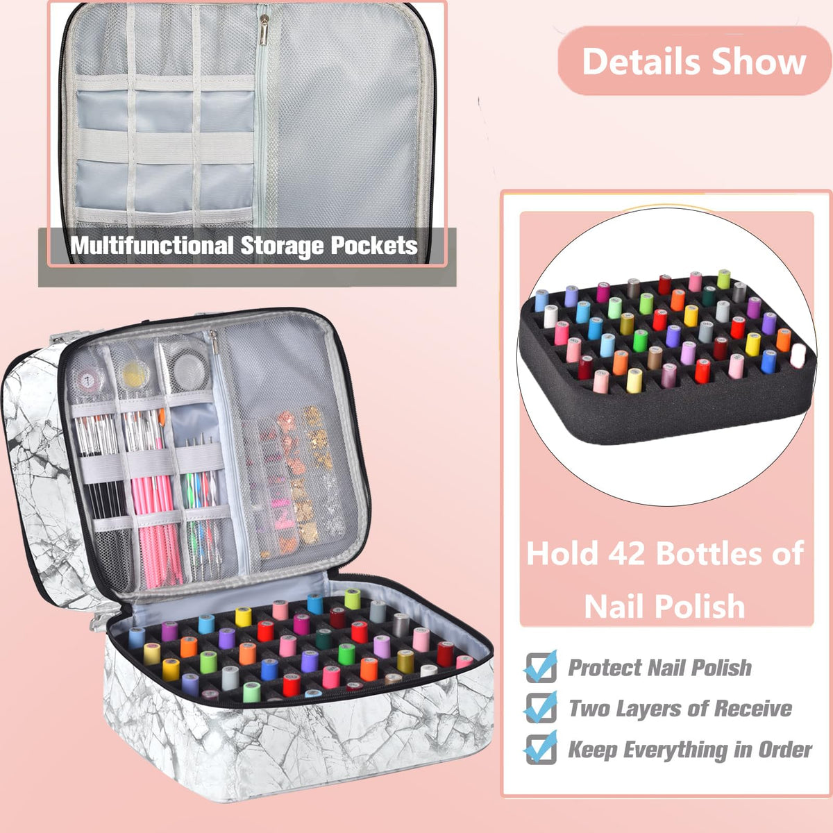 FCQQYWZ Nail Polish Organizer Case side view with handles