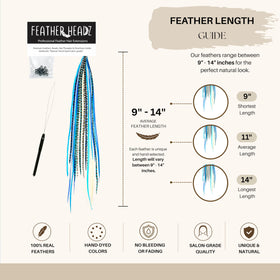 Feather Headz 21 Blues Color Hair Extensions with micro link beads and hair tool