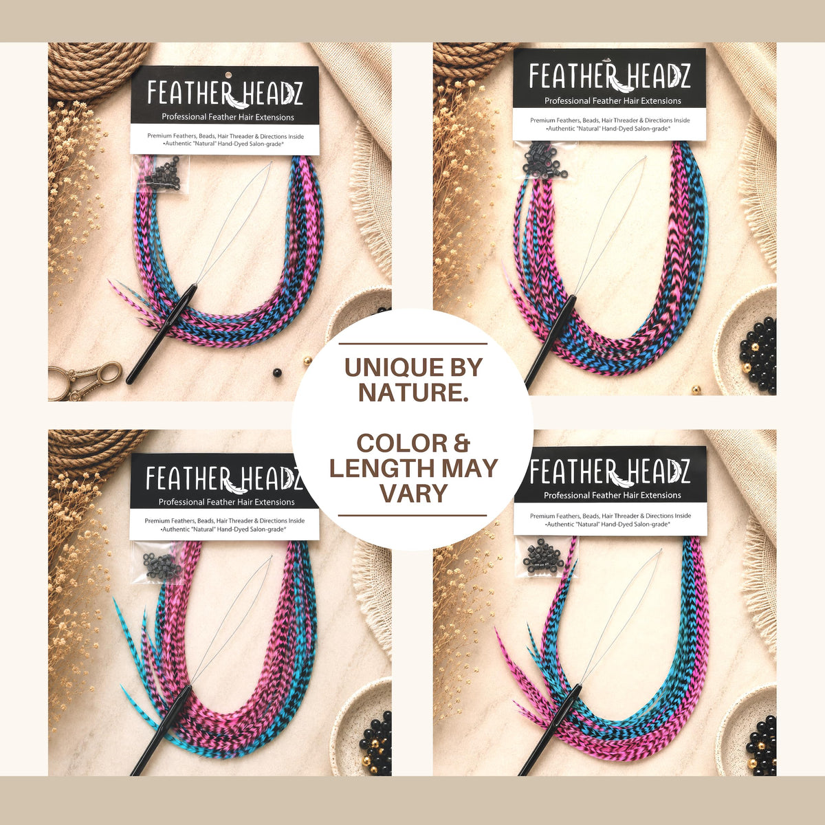 Feather Headz 21 Hot Pink & Turquoise Hair Extensions in packaging