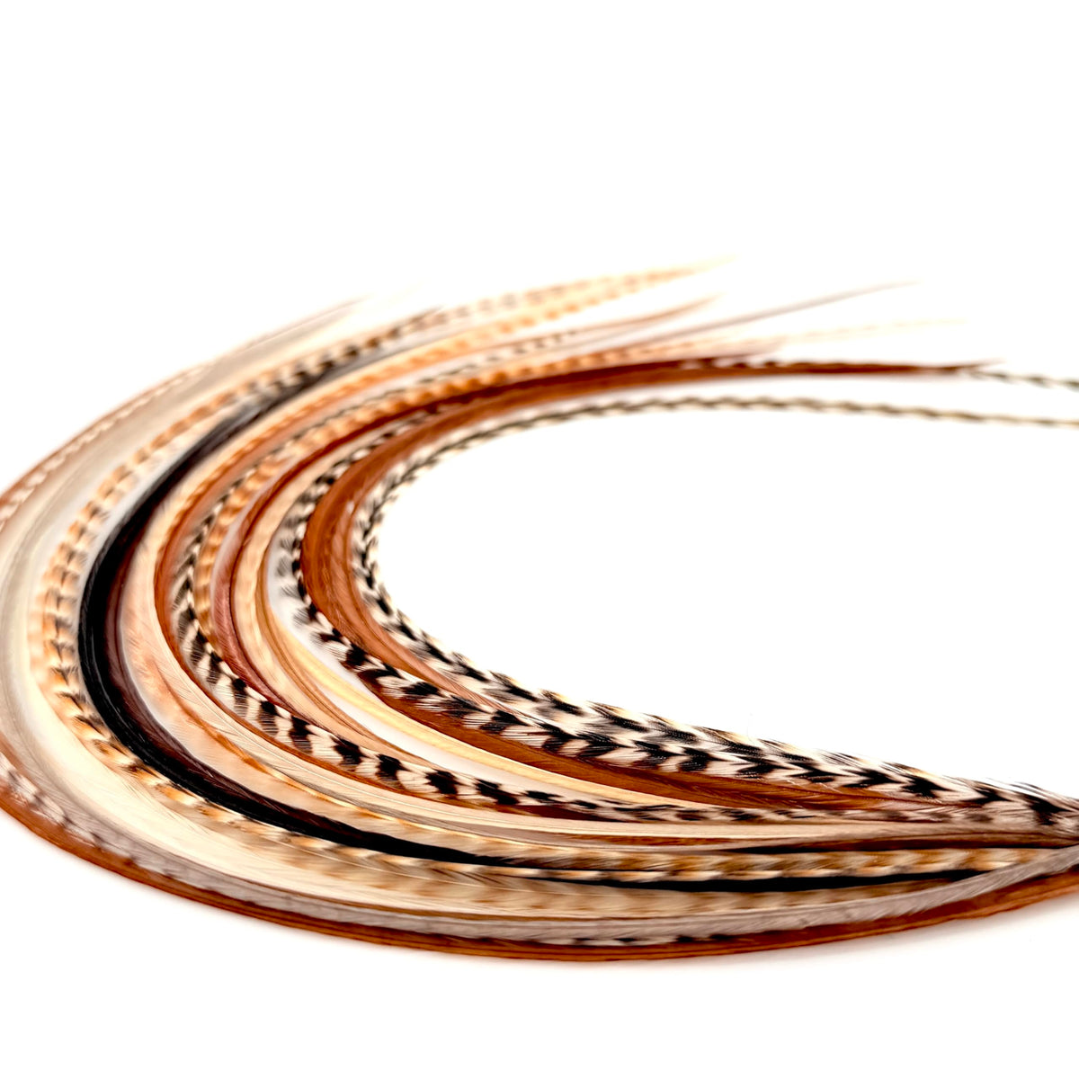 Feather Headz 21 Natural Color Hair Extensions front view with vibrant feathers