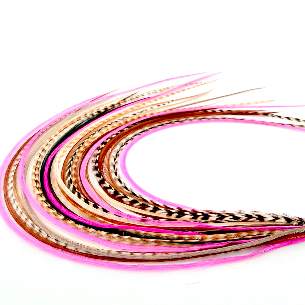 Feather Headz 21 Natural & Hot Pink Hair Extensions front view