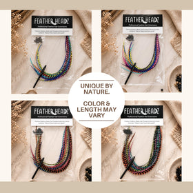 Feather Headz 21 Rainbow Grizzly extensions styled in hair