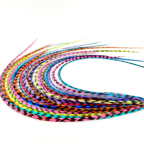 Feather Headz 21 Rainbow Grizzly Hair Extensions front view