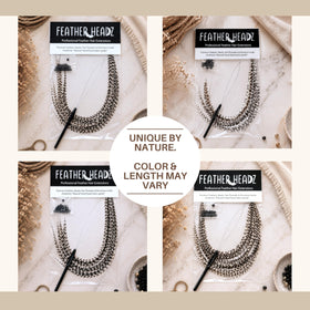 Feather Headz 9”-14” long hair extensions displayed