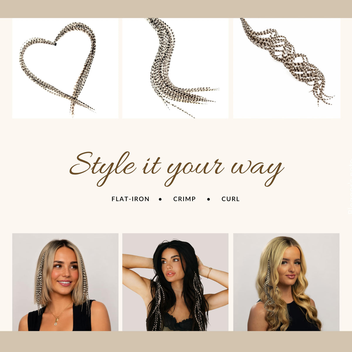 Feather Headz extensions styled with curling iron