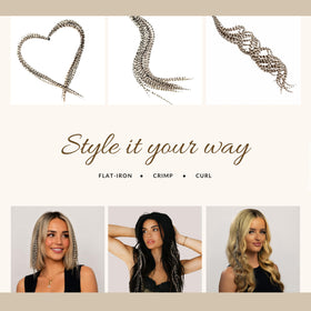 Feather Headz extensions styled with curling iron