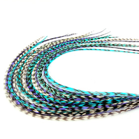 Feather Headz Grizzly Hair Extensions 21 pack in purple, white, and turquoise