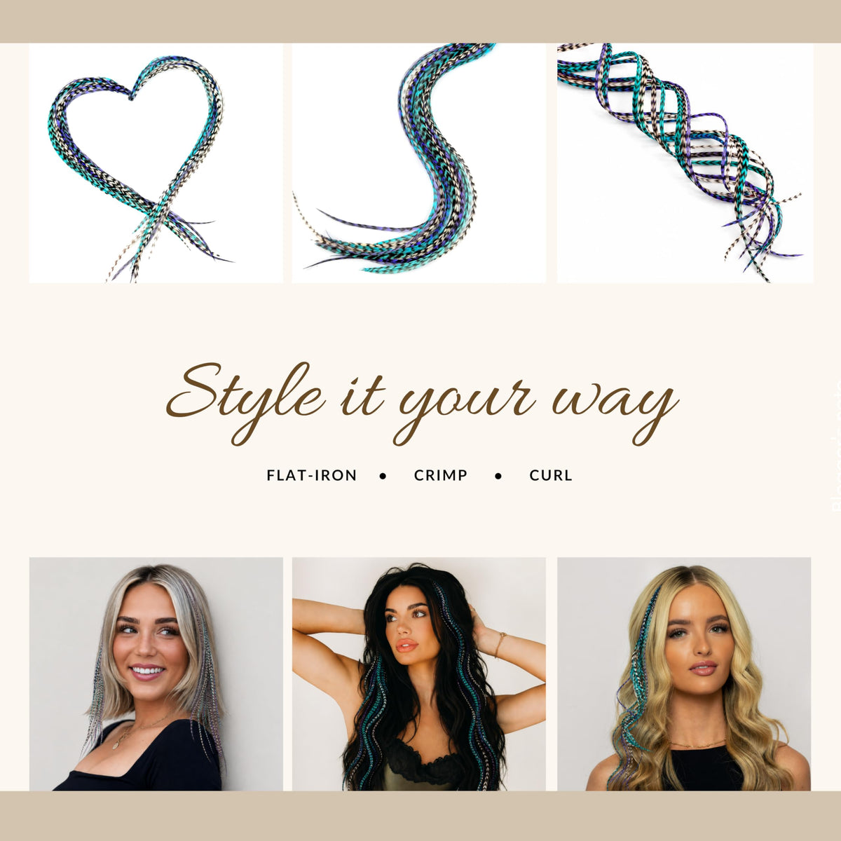 Feather Headz Grizzly Hair Extensions showing length variation from 9 to 14 inches
