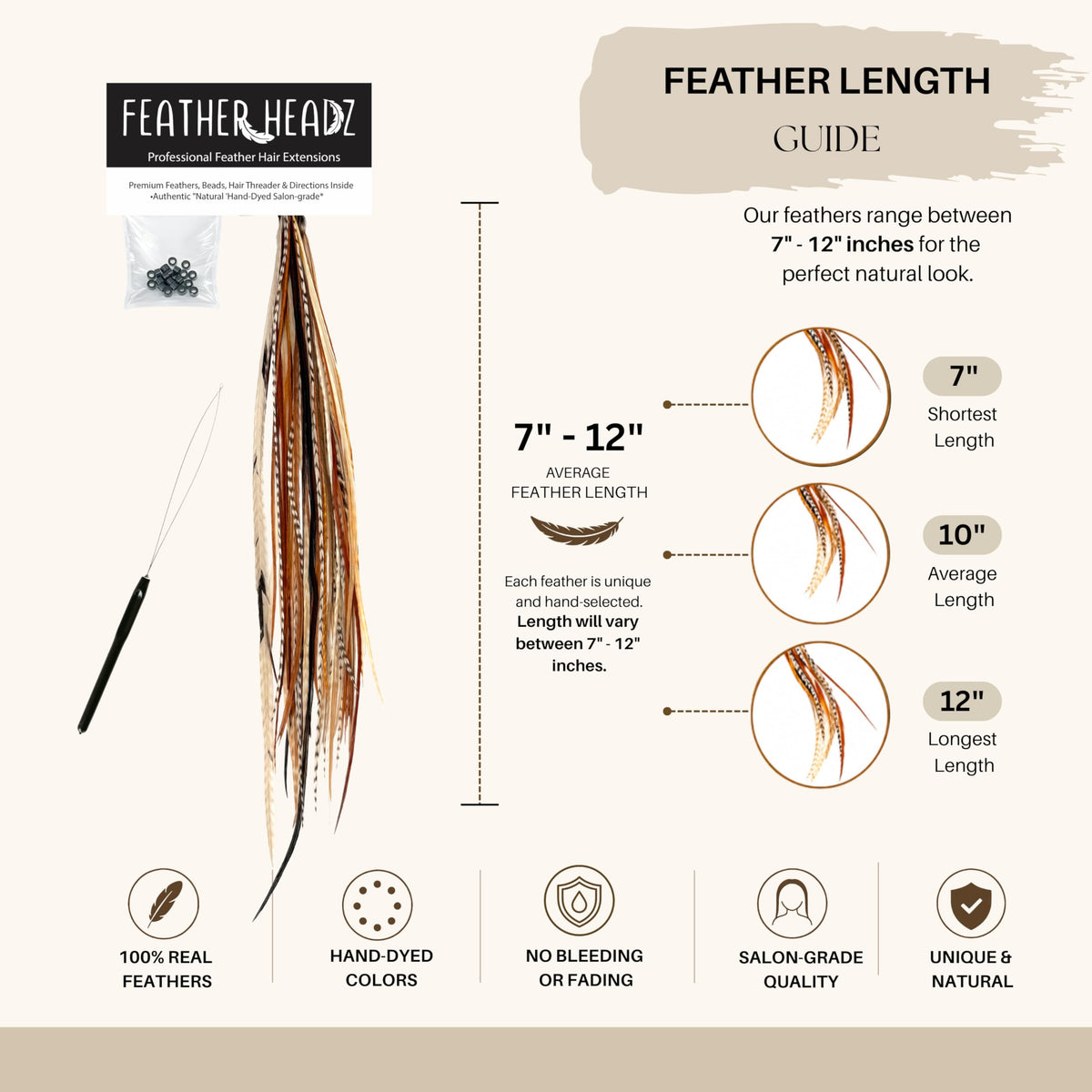 Feather Headz hair extensions displayed with micro-link beads