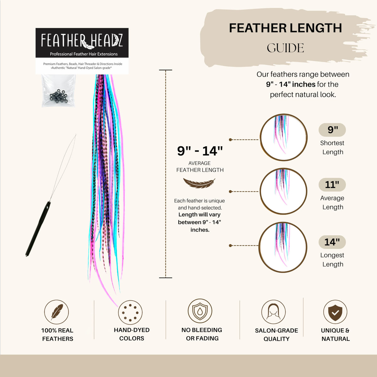Feather Headz hair extensions displayed with micro-link beads