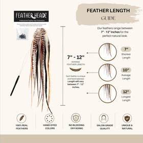 Feather Headz hair feathers displayed in various vibrant colours