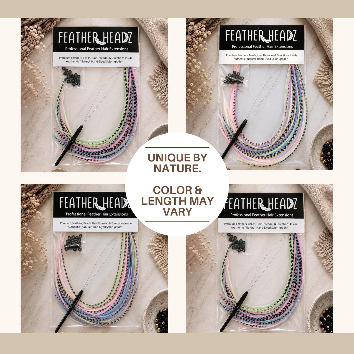 Feather Headz packaging for hair extensions