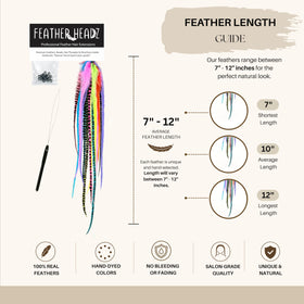 Feather Headz Rainbow Fluffy Hair Feathers displayed with styling tools